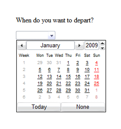 date picker pops up next to input field